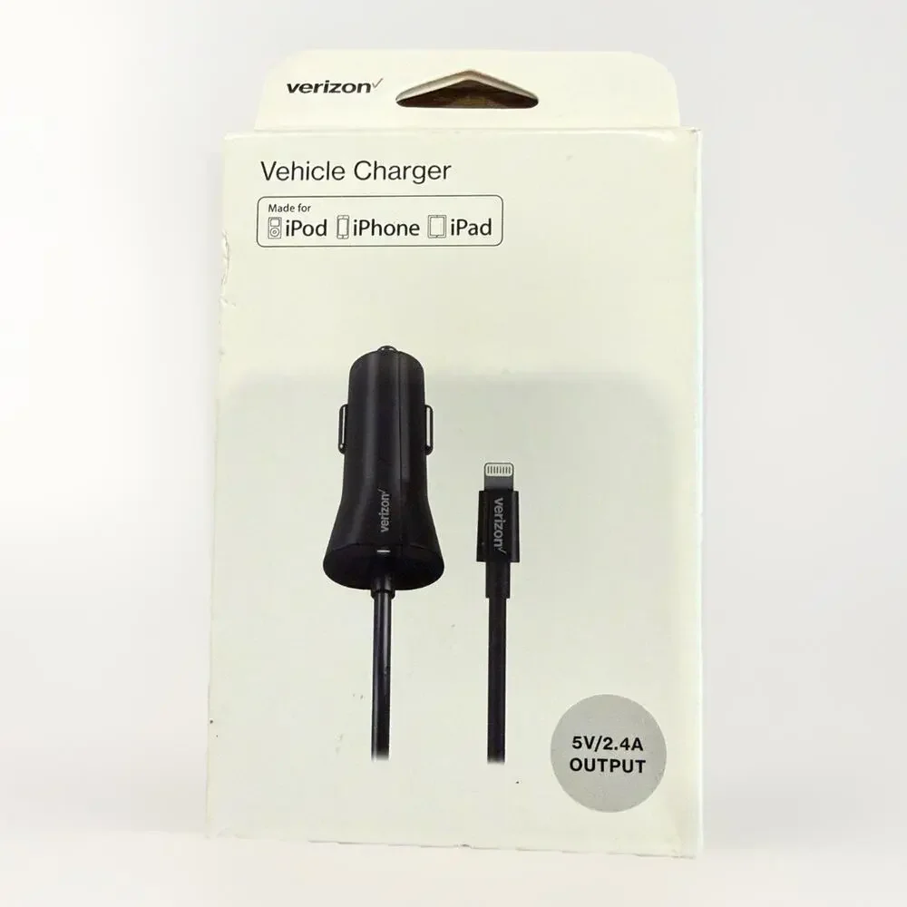 Verizon black 2.4A Coiled Lighting Car Charger for Apple Devices VPC24LGHT-M New